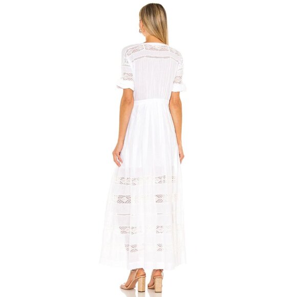 NWT LoveShackFancy Edie White Maxi Cotton Dress W/ Embroidery Lace Trims - Picture 3 of 12